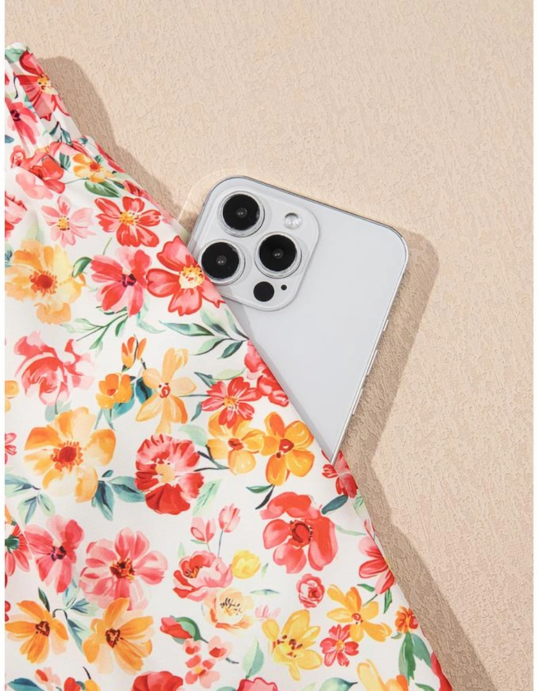 Pink Boho Floral Bandeau Top and High Waist Wide Leg Pants Set