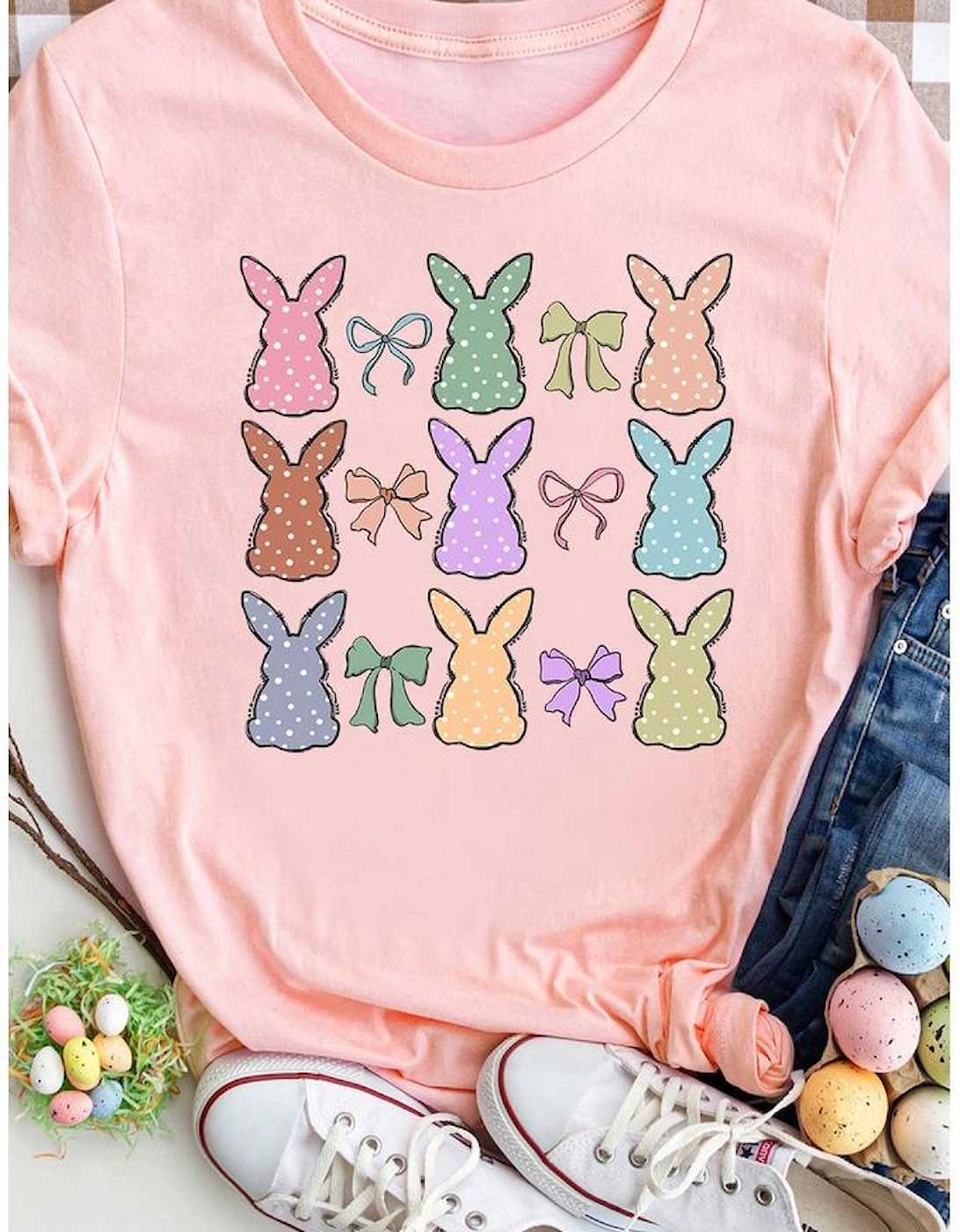 Pink Dotty Bunny Bow Printed Easter Day Fashion T Shirt, 8 of 7