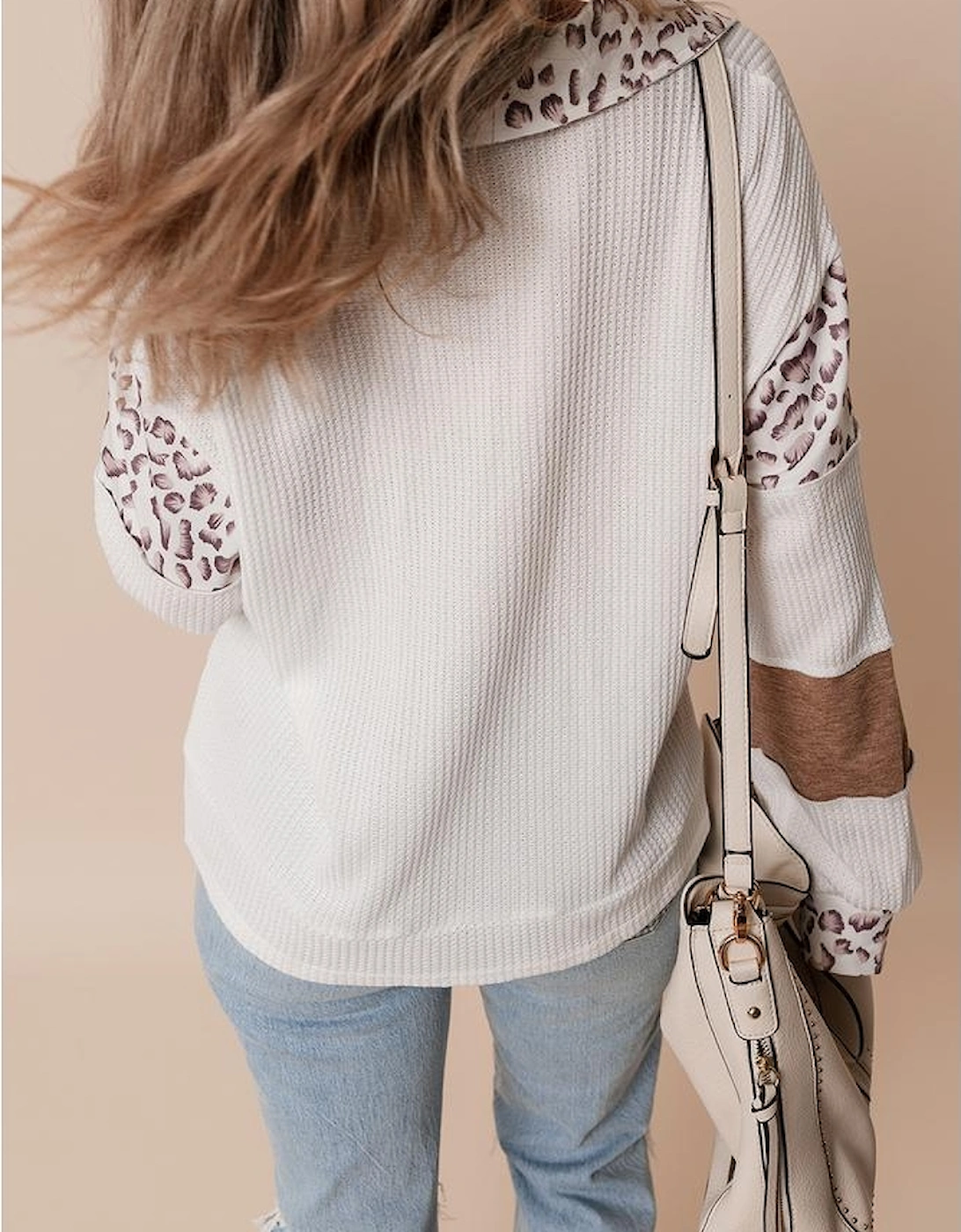 White game day Rugby Bow Embroidered Graphic Leopard Collar Color Block Patchwork Top, 8 of 7