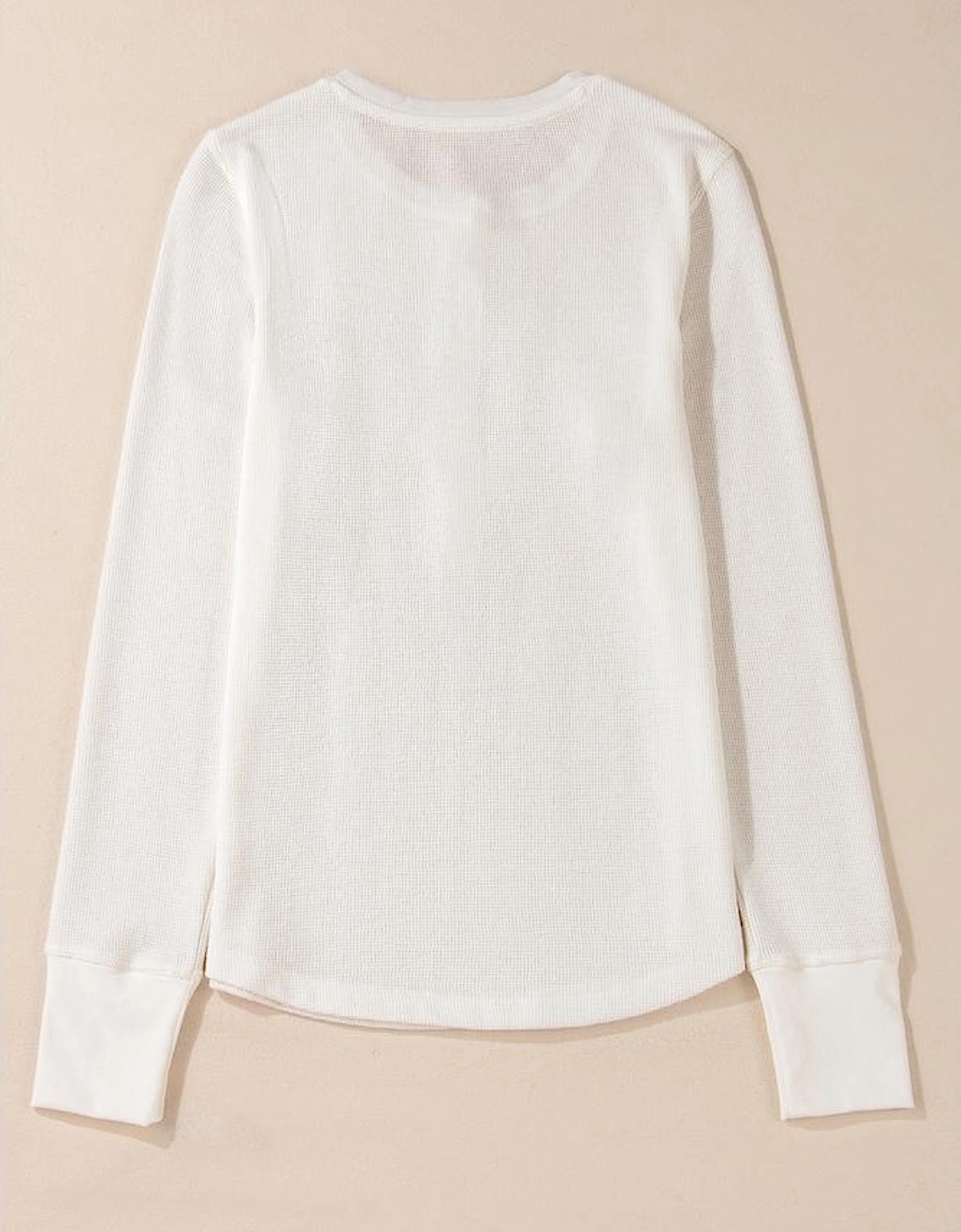 White Solid Color Waffle Half Button Long Sleeve Top