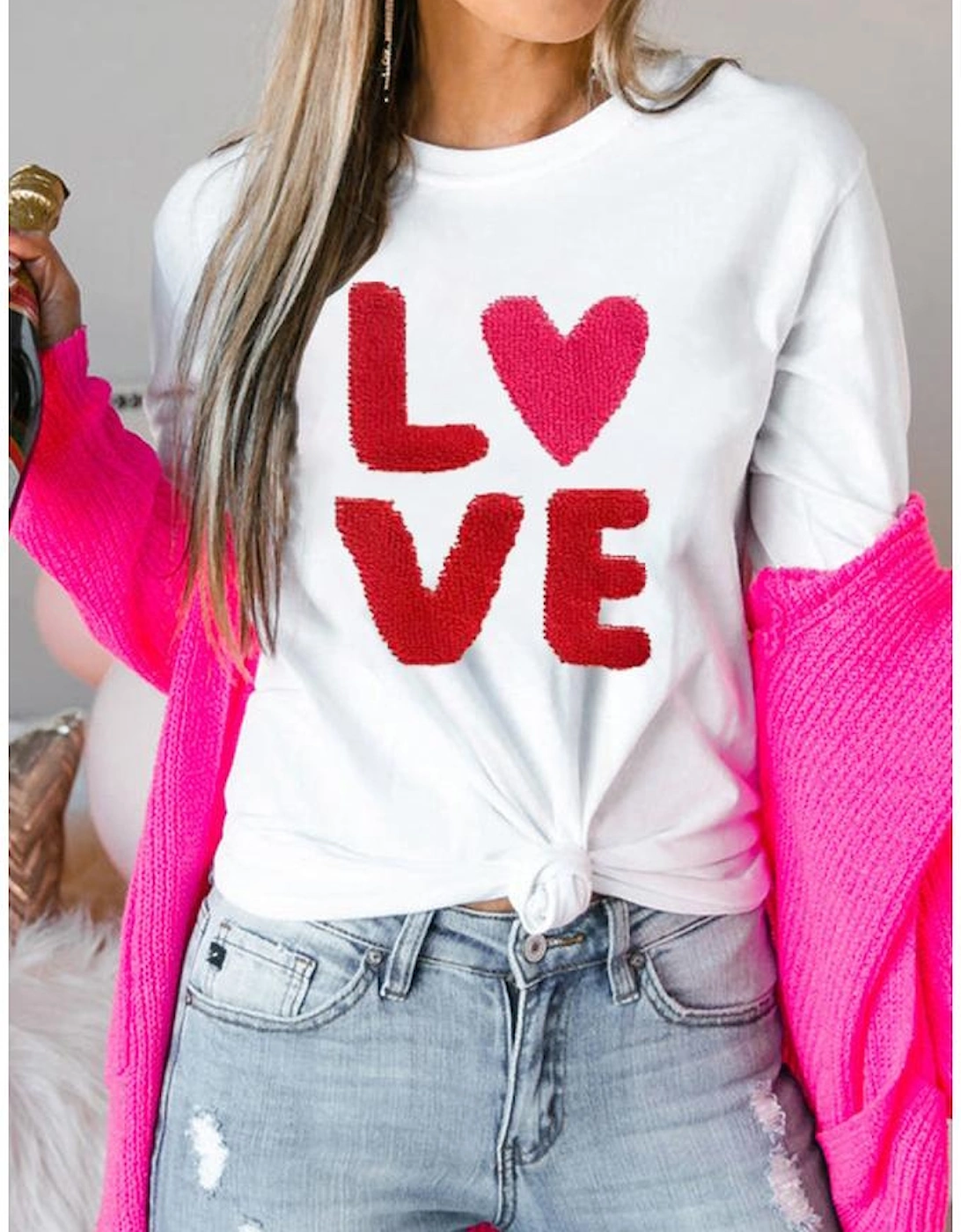 White Heart LOVE Graphic Valentines T Shirt