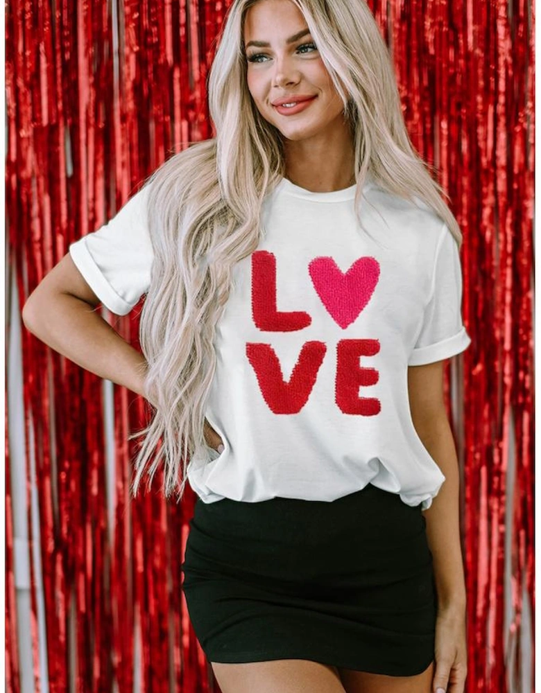 White Heart LOVE Graphic Valentines T Shirt