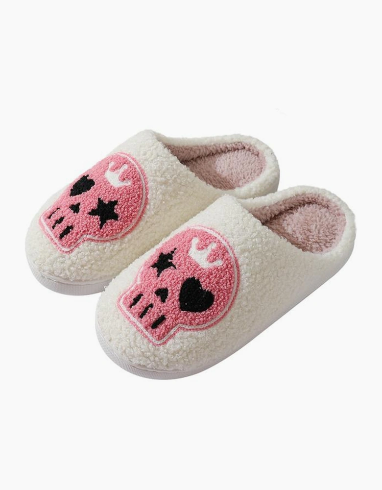 Azura Exchange White Halloween Skull Printed Plush Winter Home Slippers