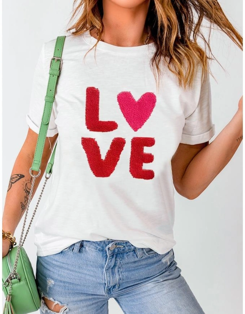 White Heart LOVE Graphic Valentines T Shirt