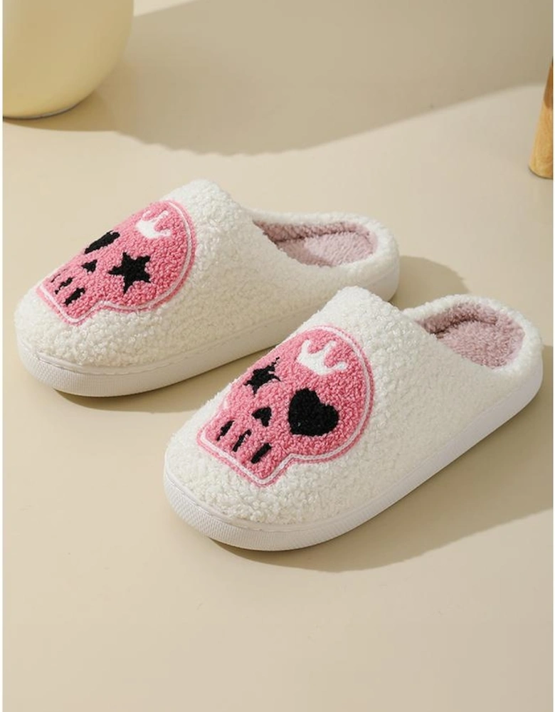 Azura Exchange White Halloween Skull Printed Plush Winter Home Slippers