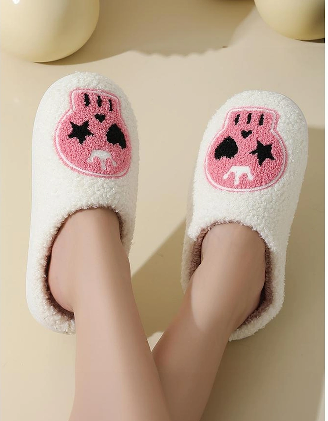 Azura Exchange White Halloween Skull Printed Plush Winter Home Slippers
