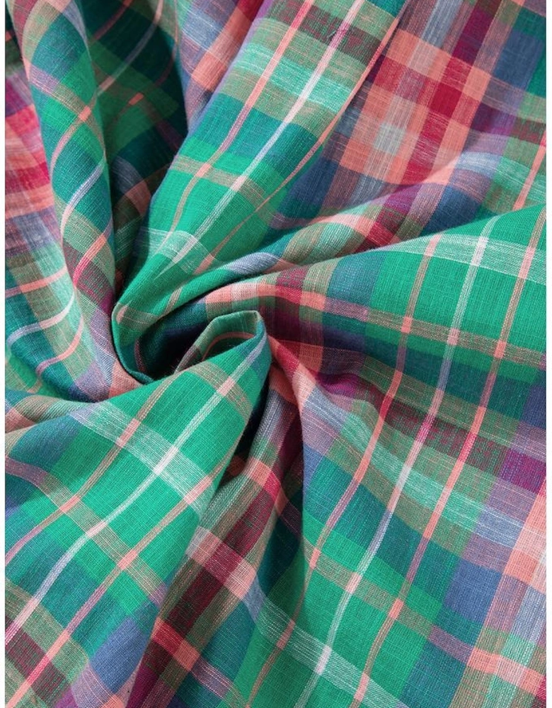 Green Checkered 3/4 Sleeve Collared Loose Fit Shirt