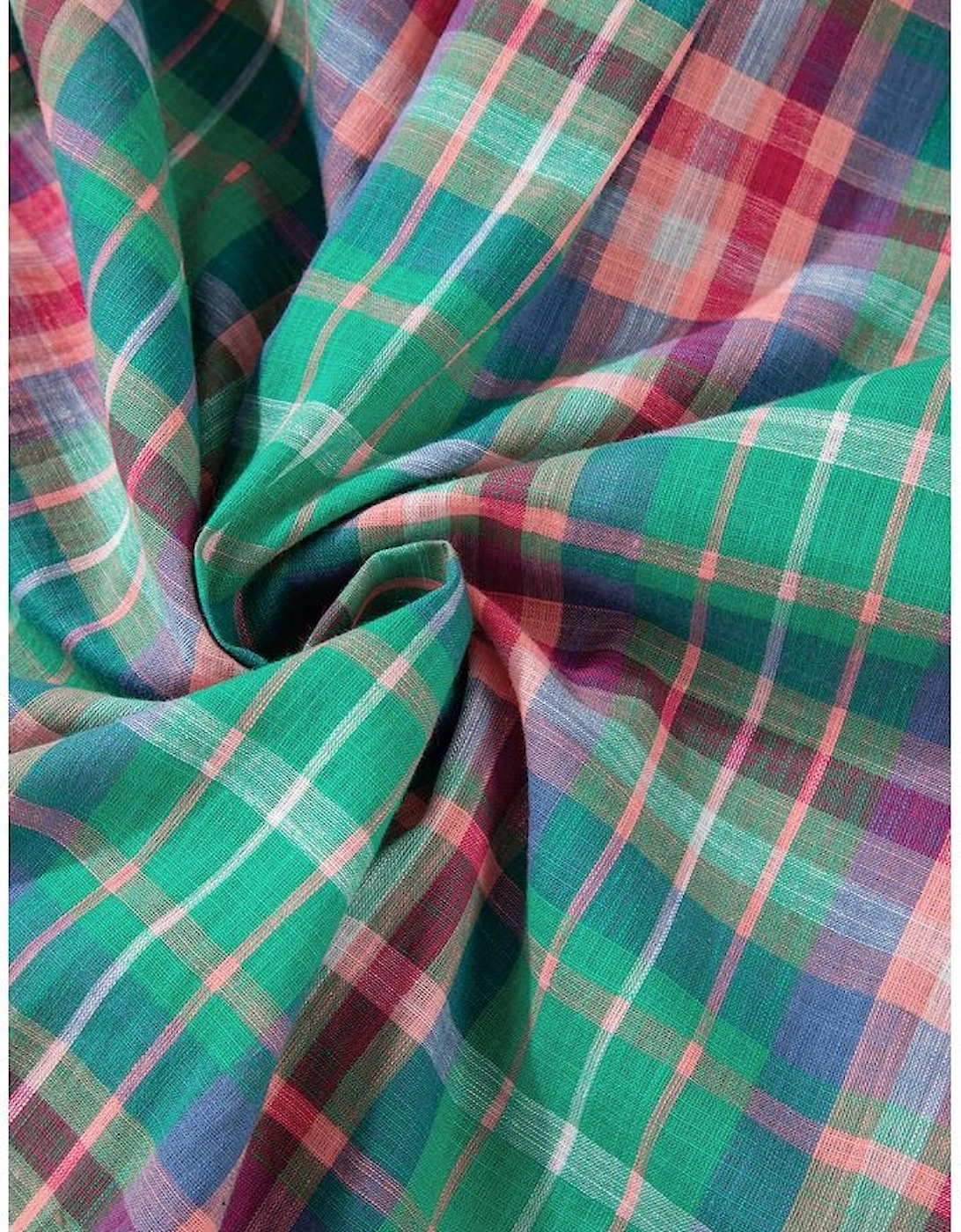 Green Checkered 3/4 Sleeve Collared Loose Fit Shirt