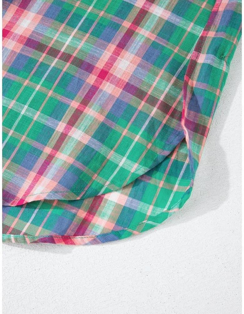 Green Checkered 3/4 Sleeve Collared Loose Fit Shirt