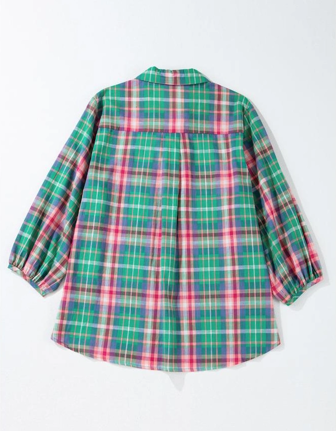 Green Checkered 3/4 Sleeve Collared Loose Fit Shirt