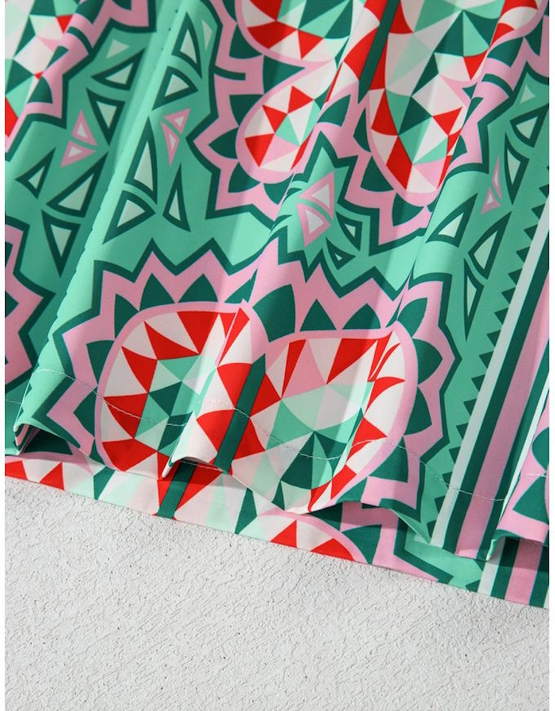 Mint Green Geometric Butterfly Print Split Neck Short Sleeve Dress