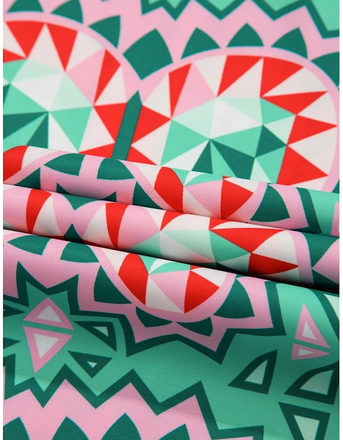 Mint Green Geometric Butterfly Print Split Neck Short Sleeve Dress