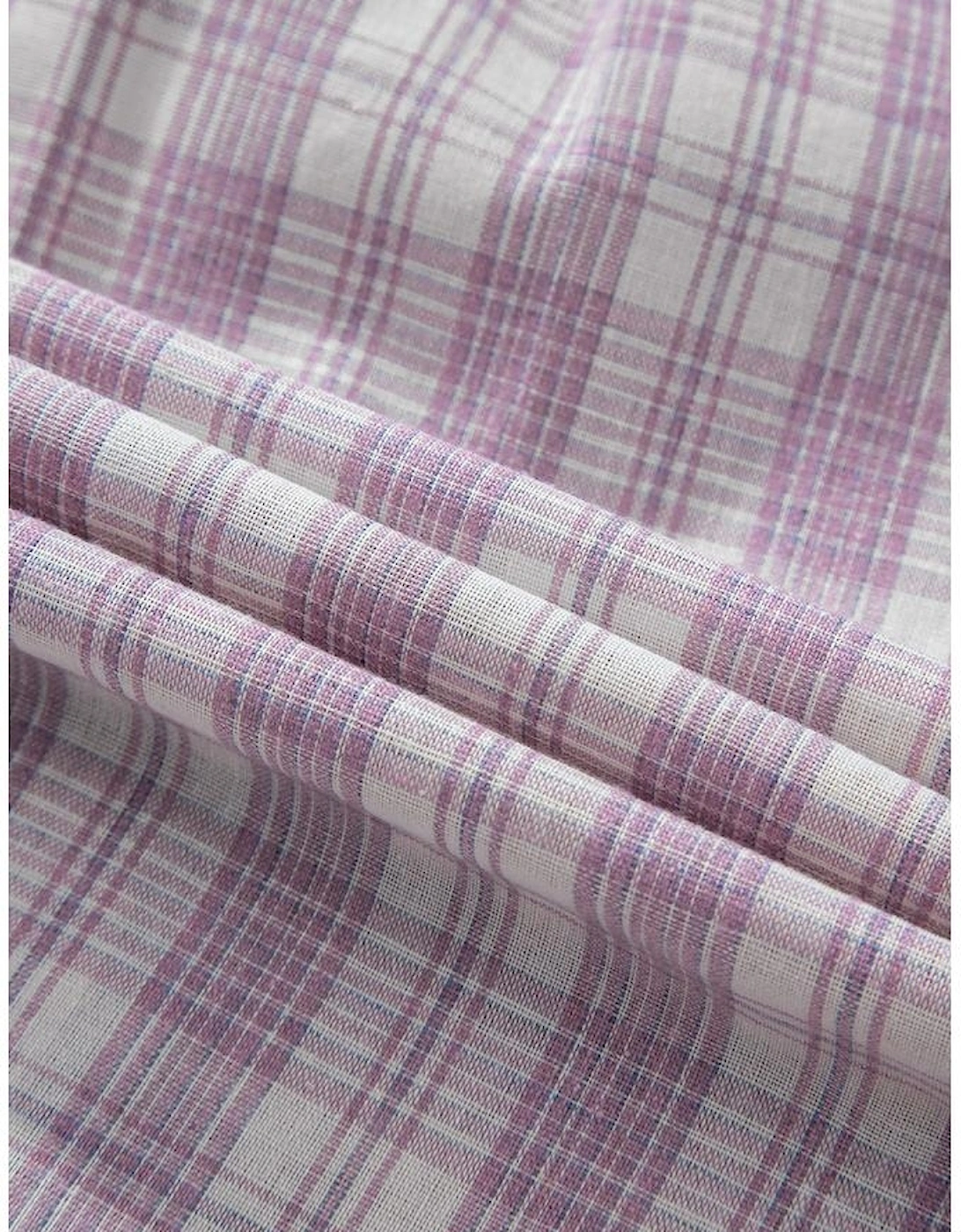 Pink Checkered Print Loose Fit Buttoned Hooded Shacket