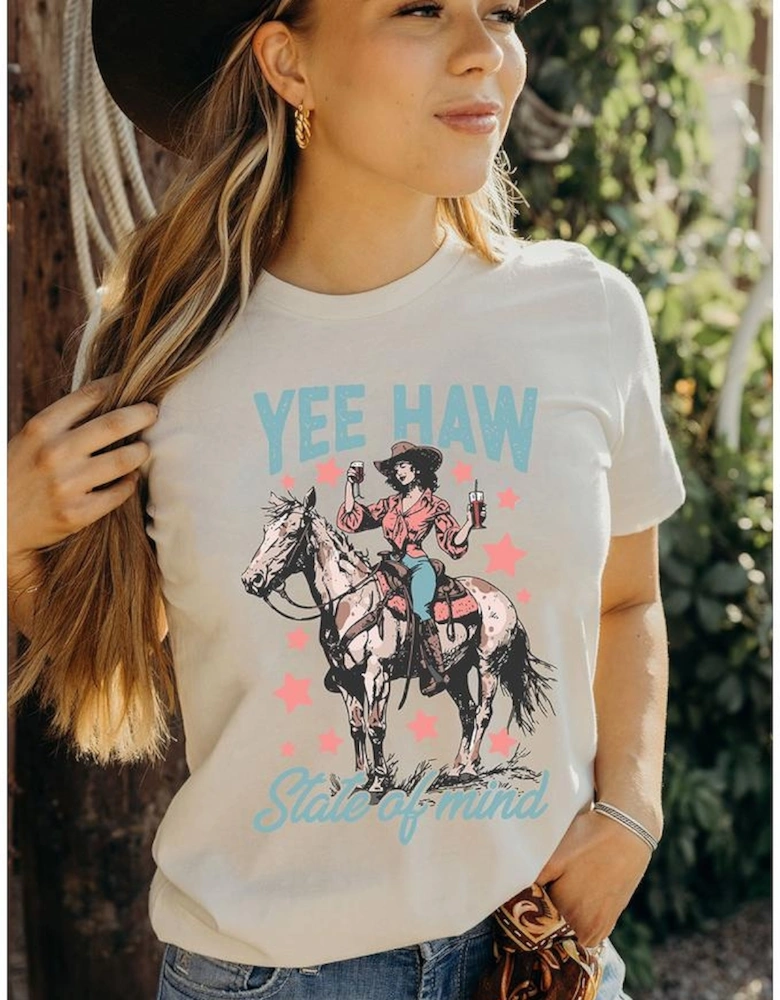 White YEE HAW State of  mind Cowgirl Graphic Western Fashion Tee