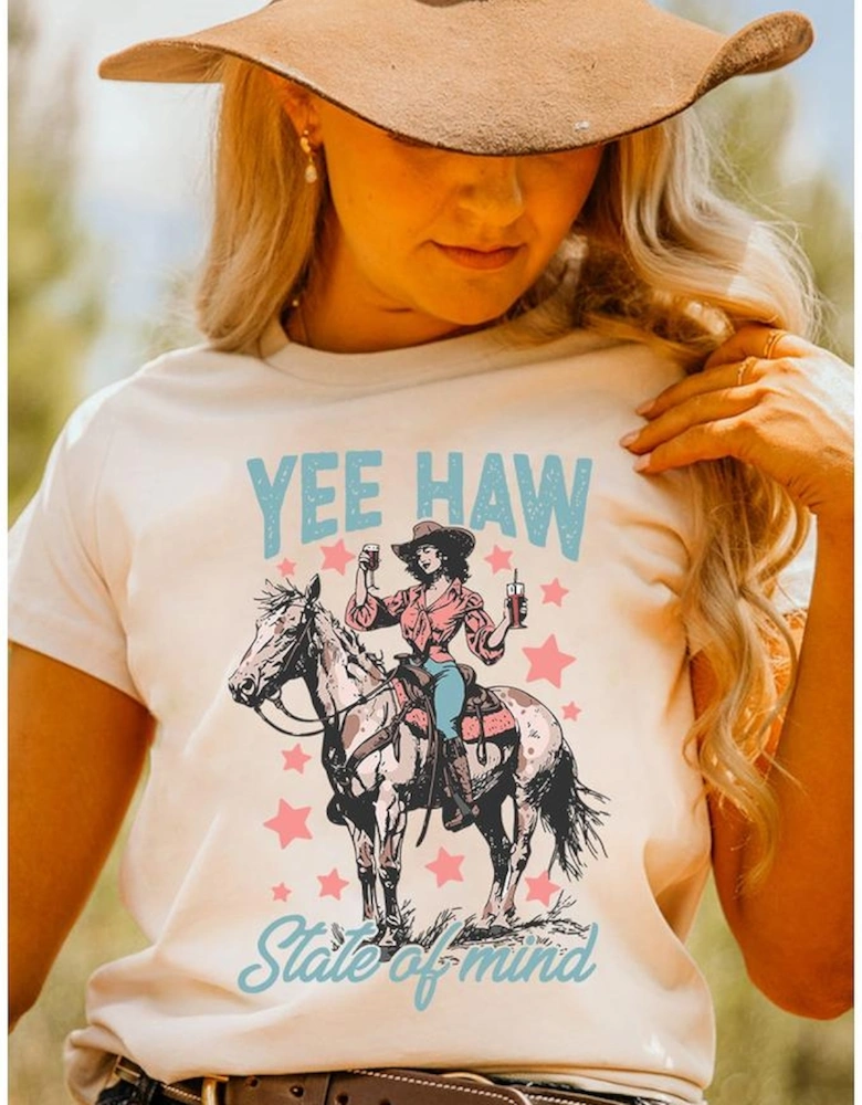 White YEE HAW State of  mind Cowgirl Graphic Western Fashion Tee