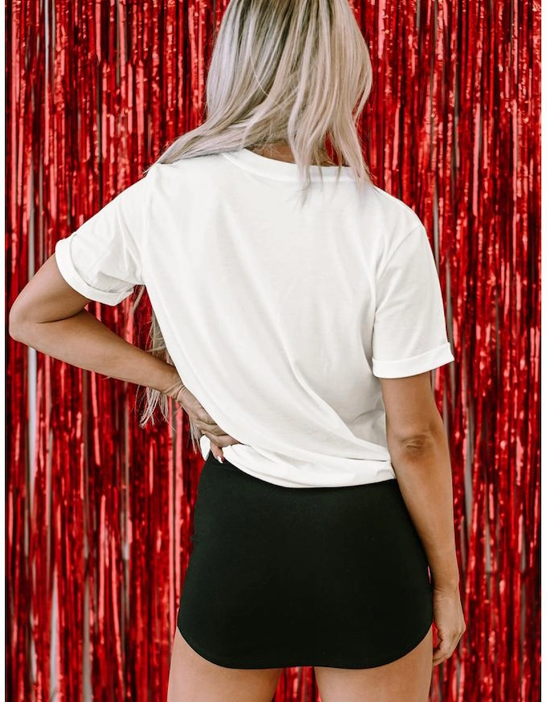 White Valentine LOVE Heart Shape Crew Neck Graphic Tee