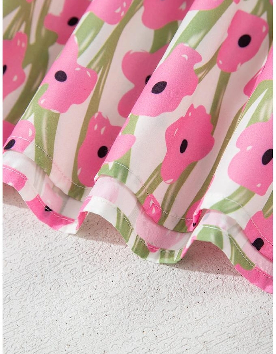 Pink Floral Print Square Neck Ruffled Strap Maxi Dress, 16 of 15