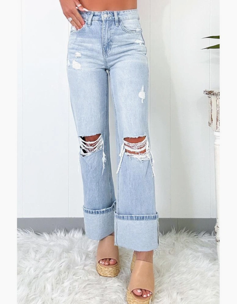 Beau Blue Light Wash Distressed Flare Jeans