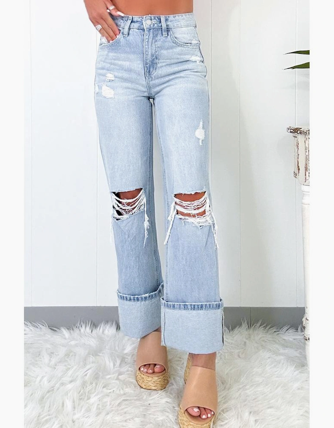 Beau Blue Light Wash Distressed Flare Jeans