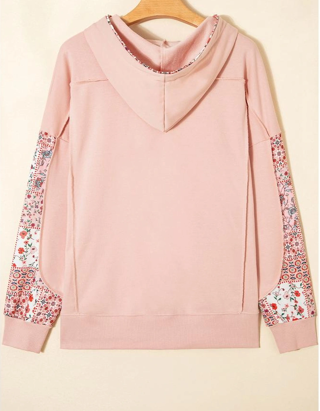 Delicacy Mix Floral Patchwork Side Slit Drawstring Hoodie