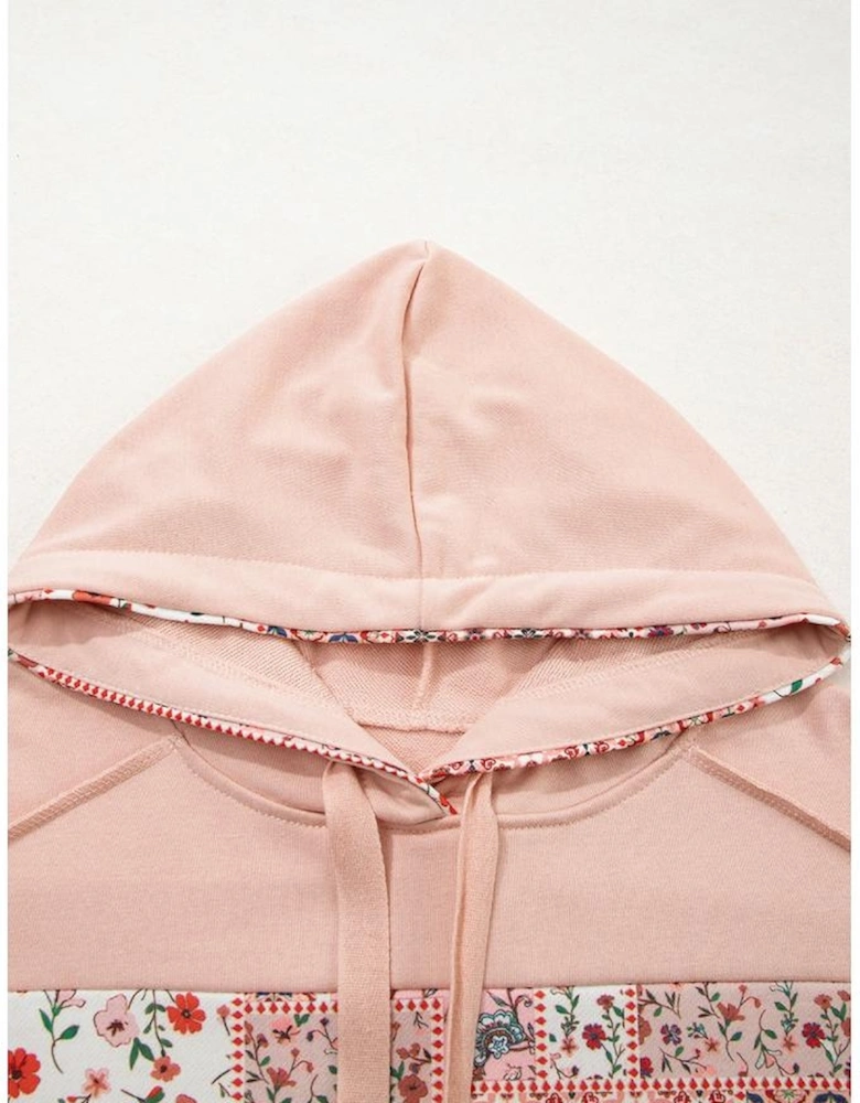Delicacy Mix Floral Patchwork Side Slit Drawstring Hoodie