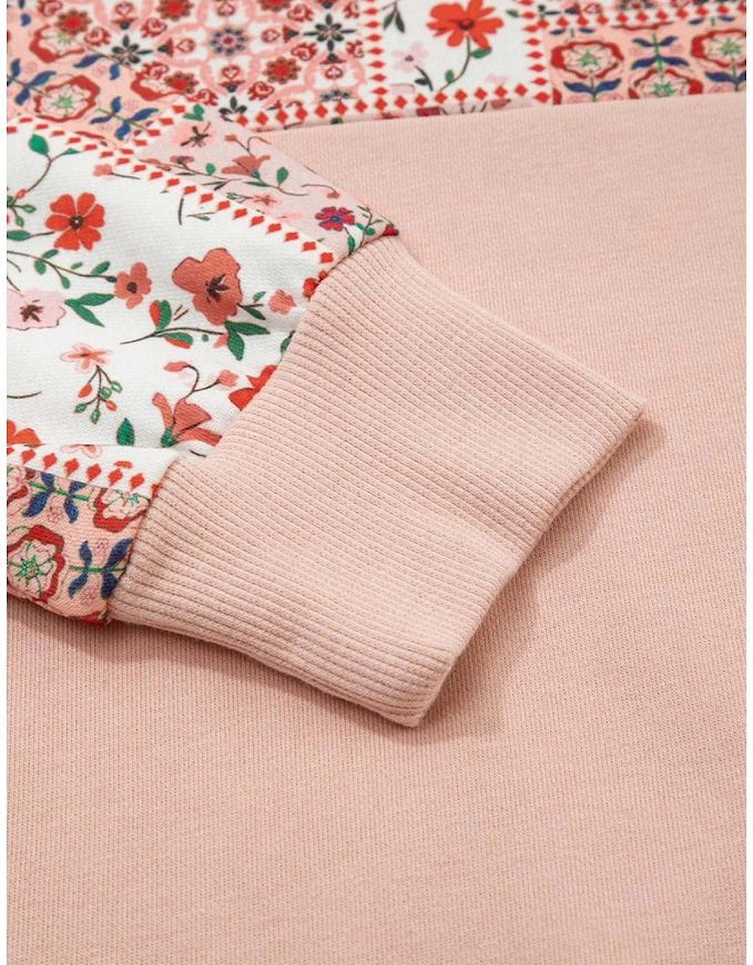 Delicacy Mix Floral Patchwork Side Slit Drawstring Hoodie