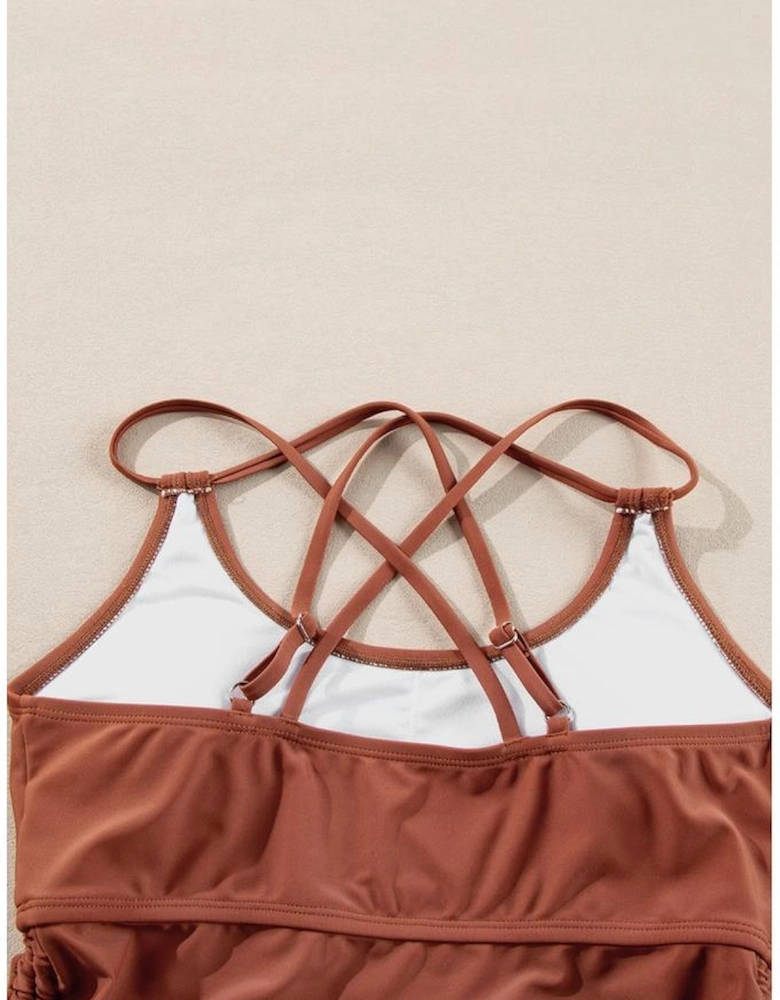 Mineral Red Drawstring Tummy Control Mix-and-match 2pcs Tankini Swimsuit