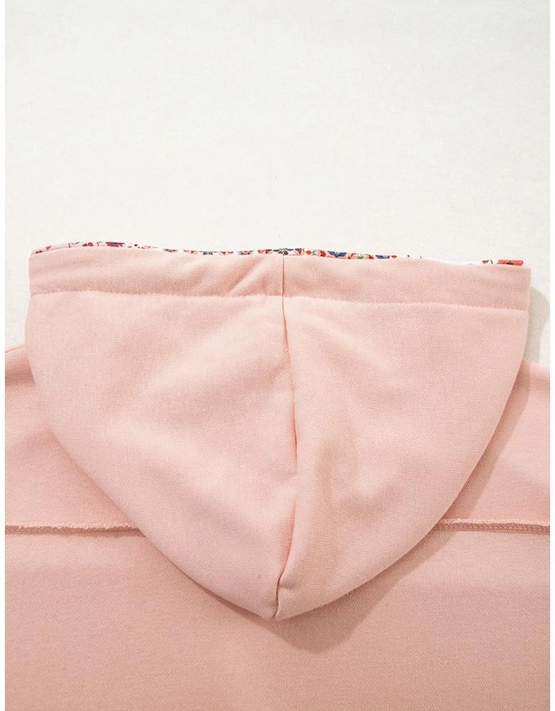 Delicacy Mix Floral Patchwork Side Slit Drawstring Hoodie