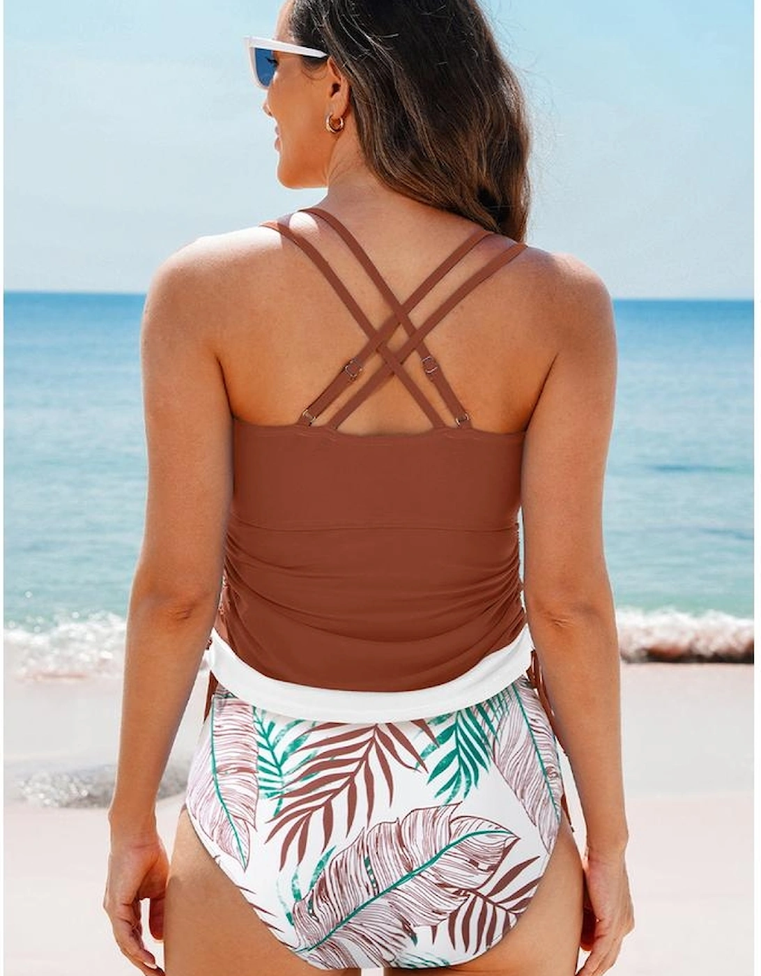 Mineral Red Drawstring Tummy Control Mix-and-match 2pcs Tankini Swimsuit