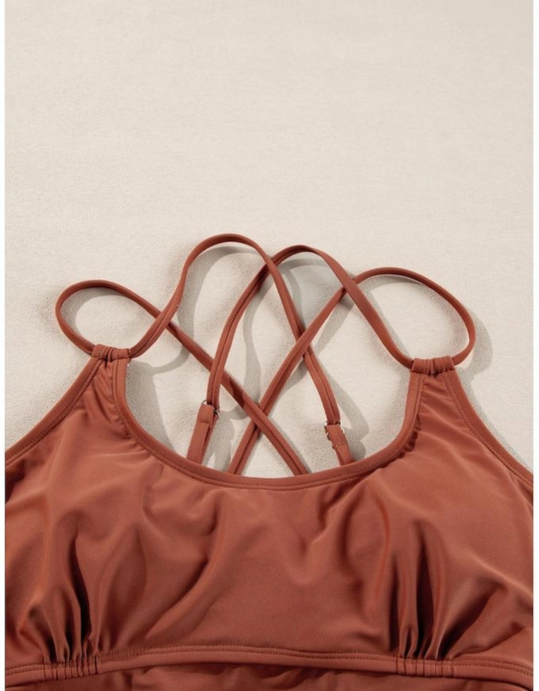 Mineral Red Drawstring Tummy Control Mix-and-match 2pcs Tankini Swimsuit