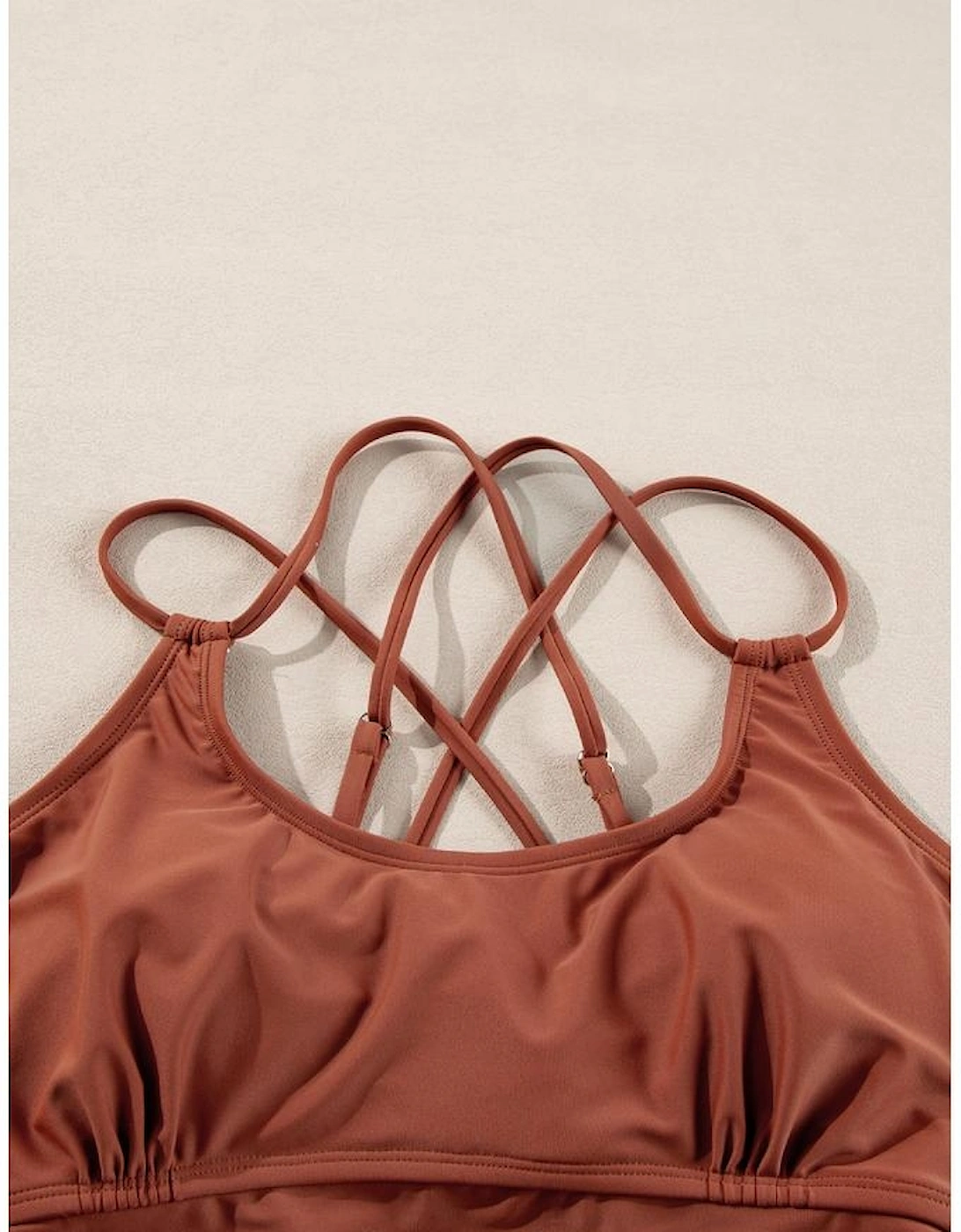 Mineral Red Drawstring Tummy Control Mix-and-match 2pcs Tankini Swimsuit