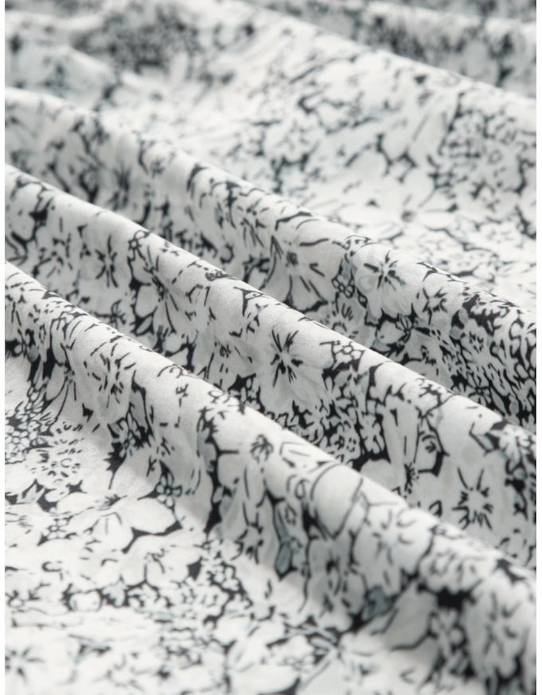 Gray Floral Print Open Back Balloon Sleeve Square Neck Mini Dress