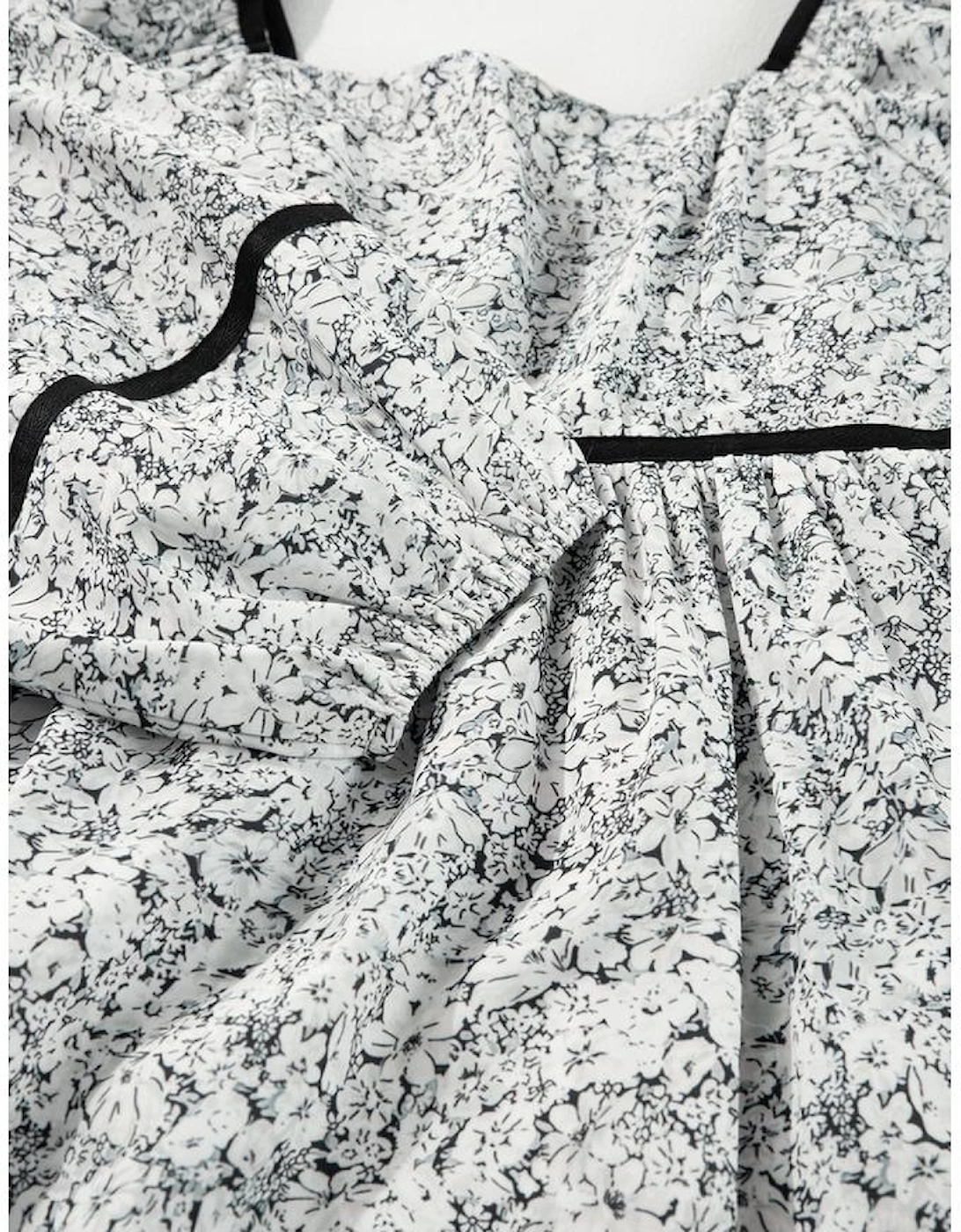 Gray Floral Print Open Back Balloon Sleeve Square Neck Mini Dress