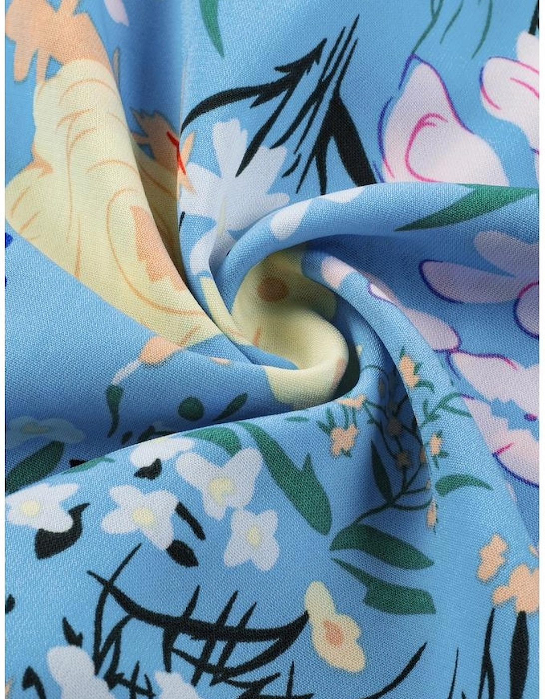 Sky Blue Floral Flutter Sleeve V Neck Ruffled Dress