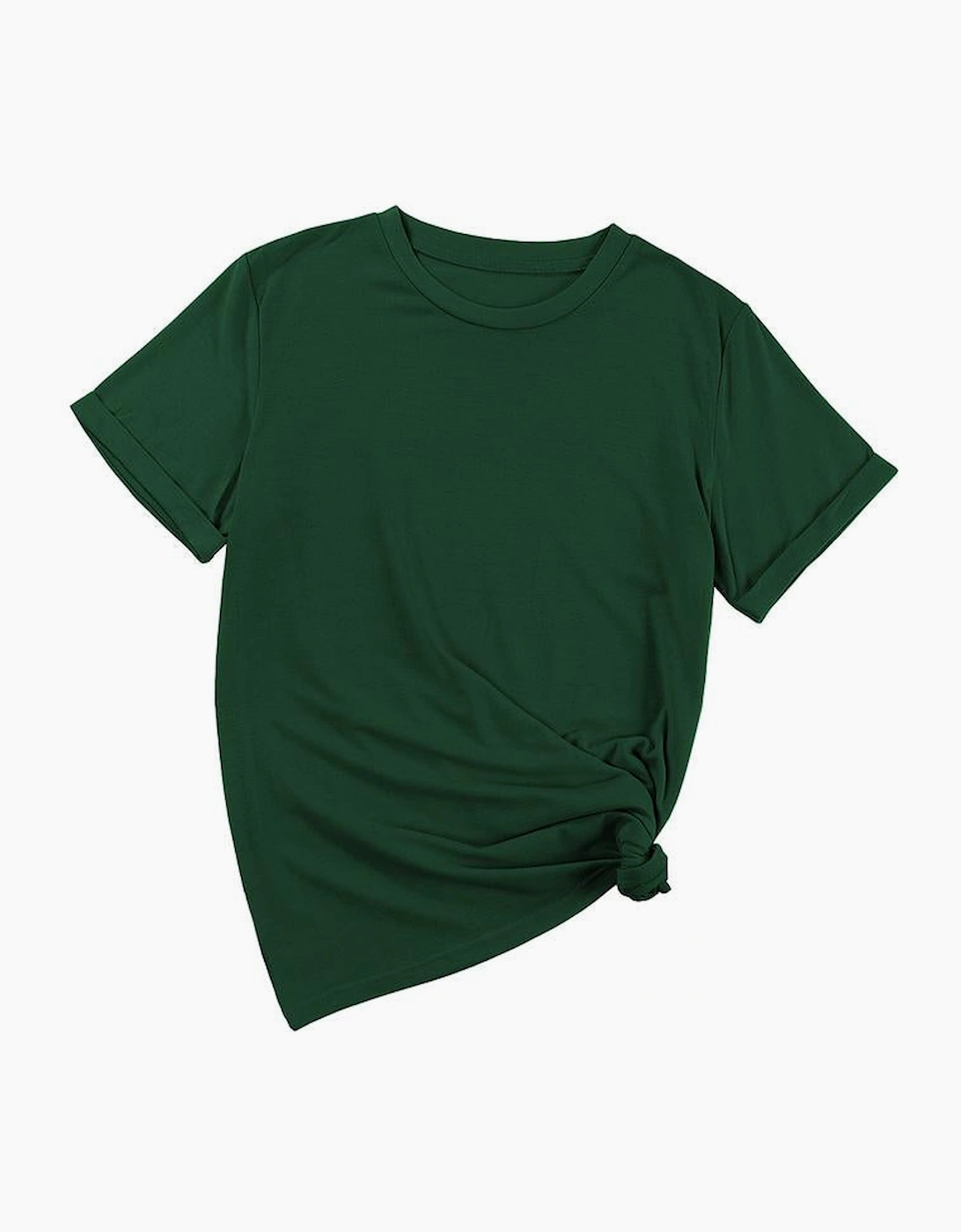 Green Casual Plain Crew Neck Tee
