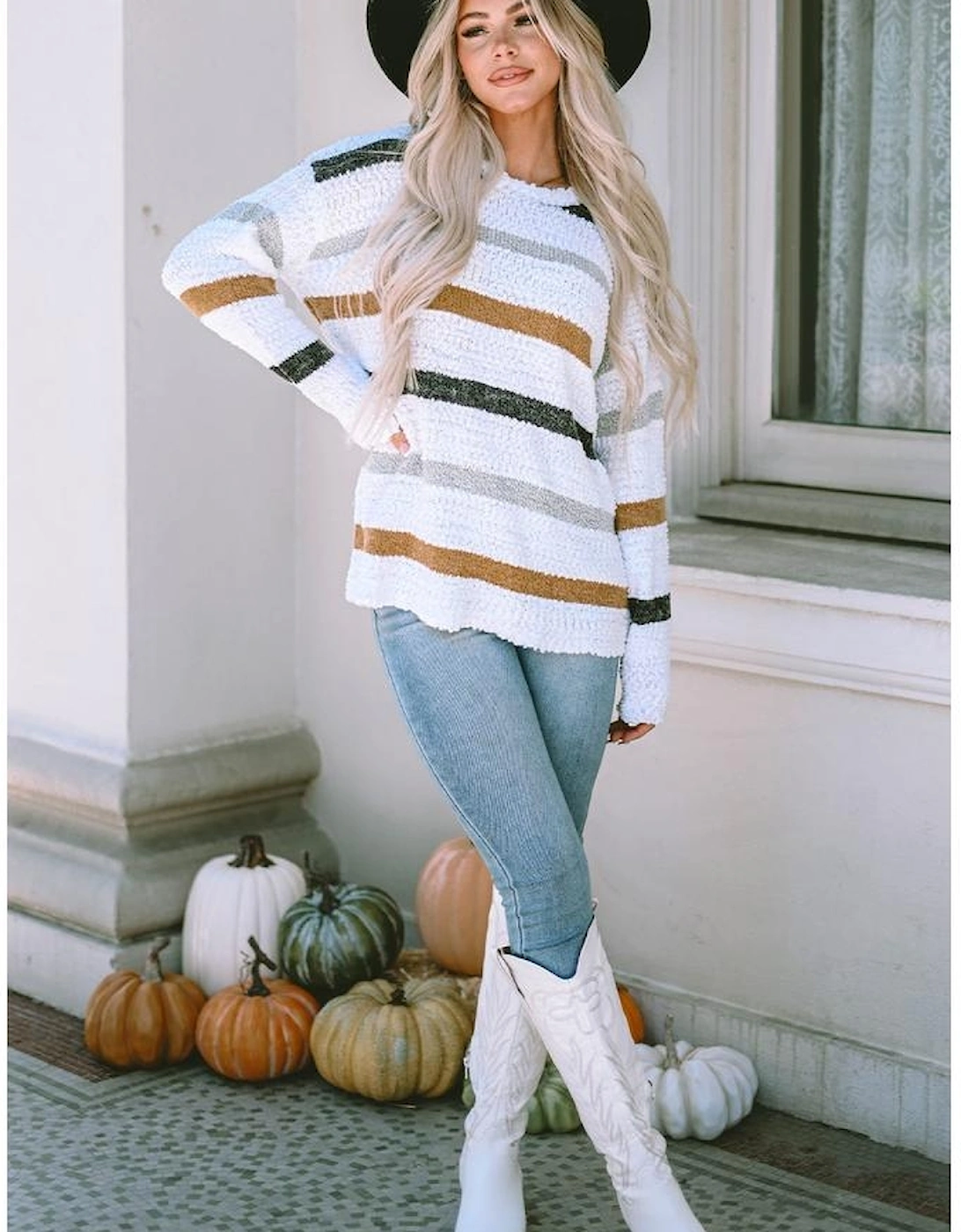 Striped Popcorn Knit Sweater