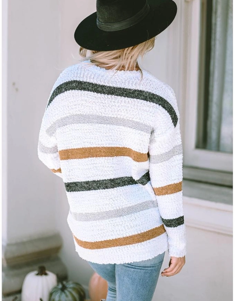 Striped Popcorn Knit Sweater
