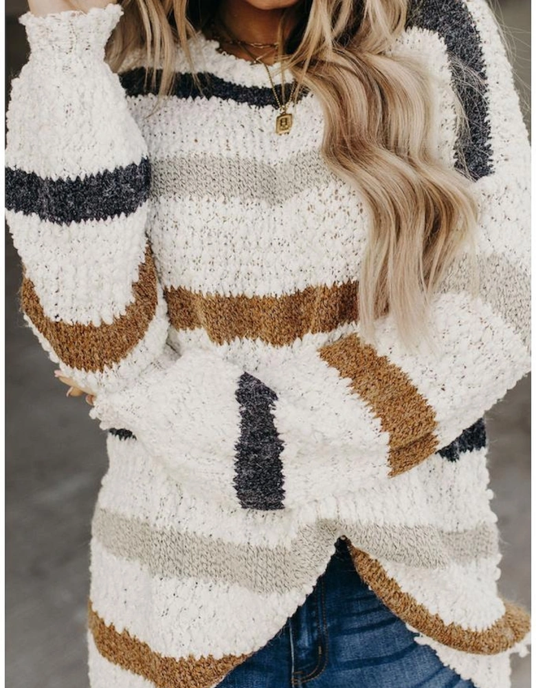 Striped Popcorn Knit Sweater