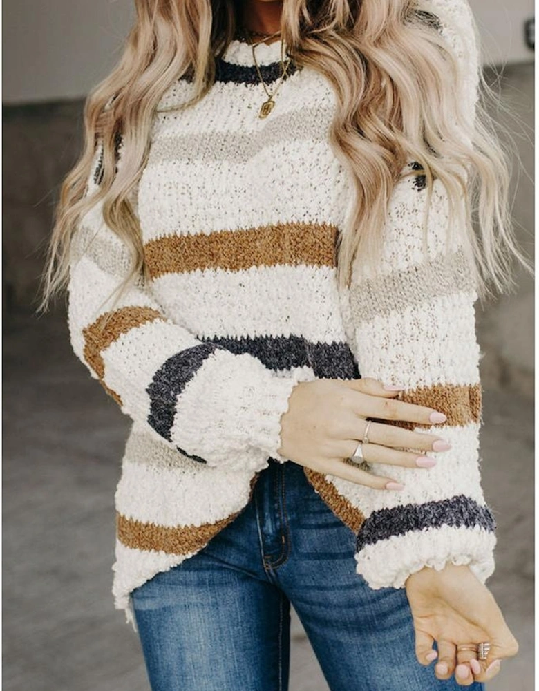 Striped Popcorn Knit Sweater