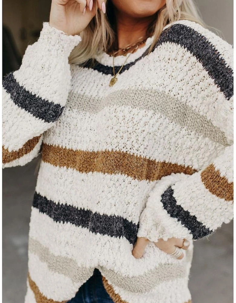 Striped Popcorn Knit Sweater
