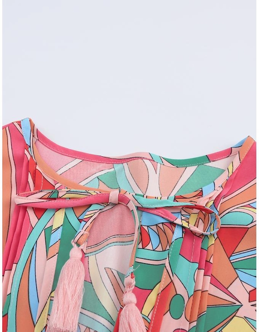 Multicolor Boho Abstract Pattern Split V Neck Flowy Blouse