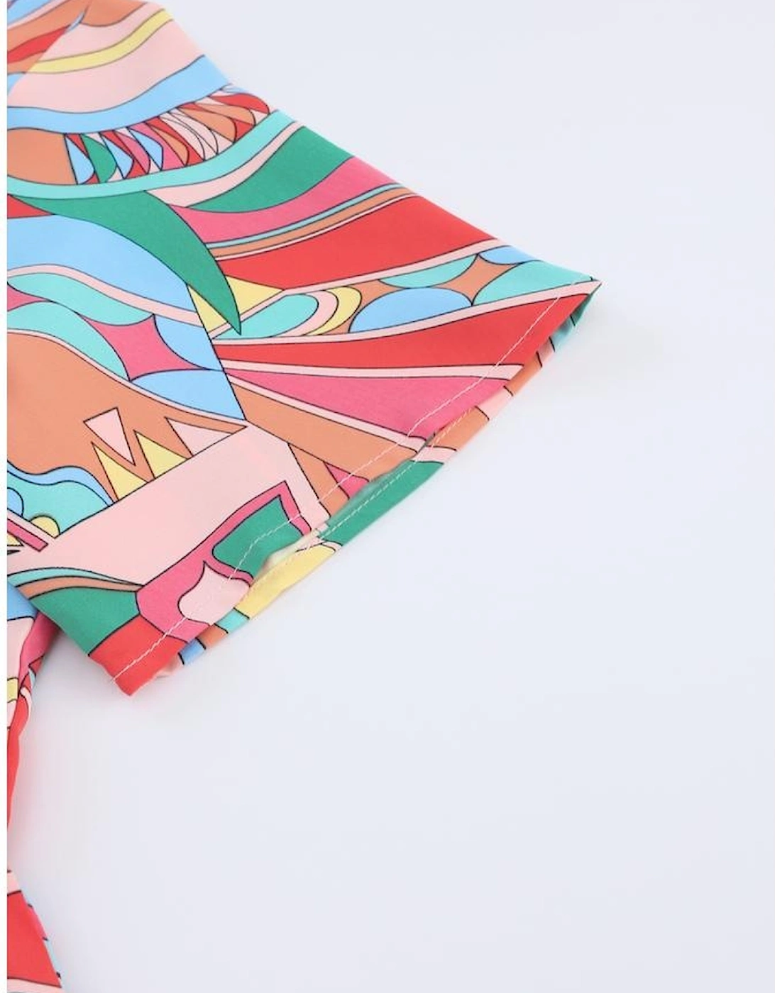 Multicolor Boho Abstract Pattern Split V Neck Flowy Blouse