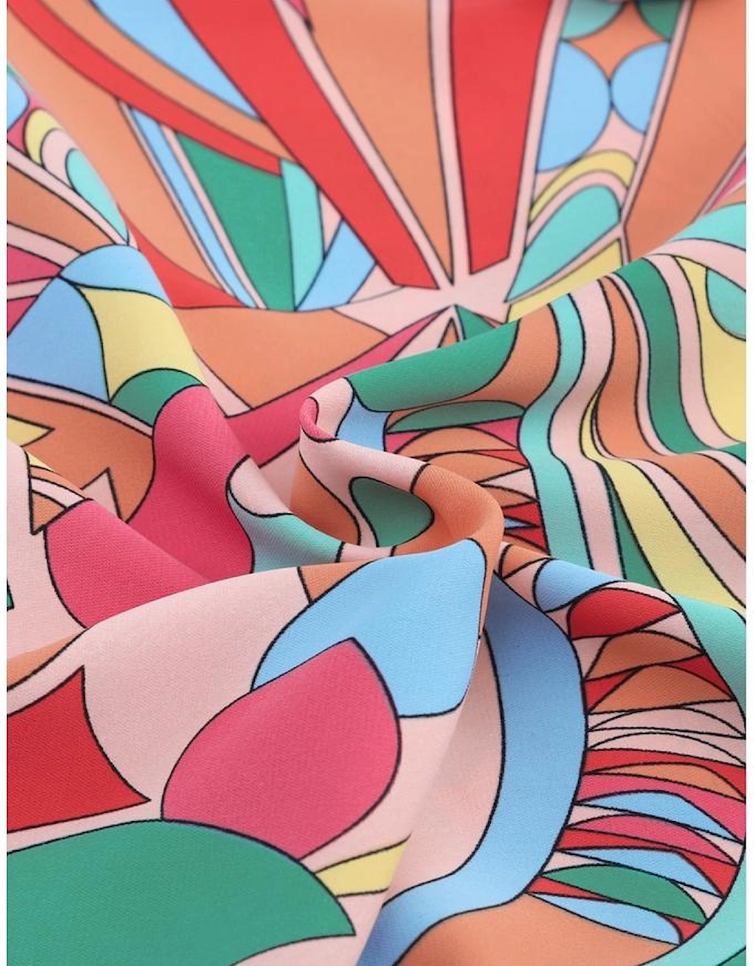 Multicolor Boho Abstract Pattern Split V Neck Flowy Blouse