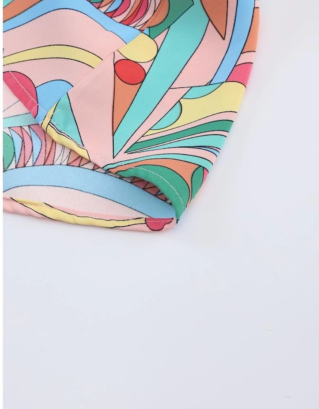 Multicolor Boho Abstract Pattern Split V Neck Flowy Blouse