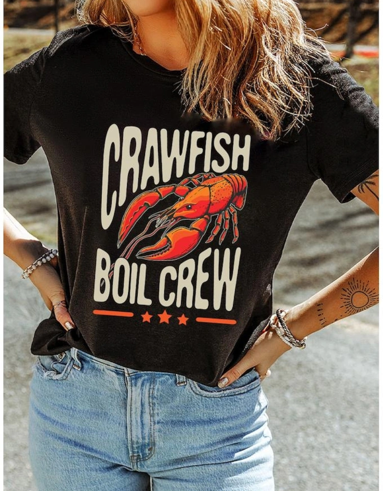 Black CRAWFISH BOIL CREW Graphic Casual T Shirt
