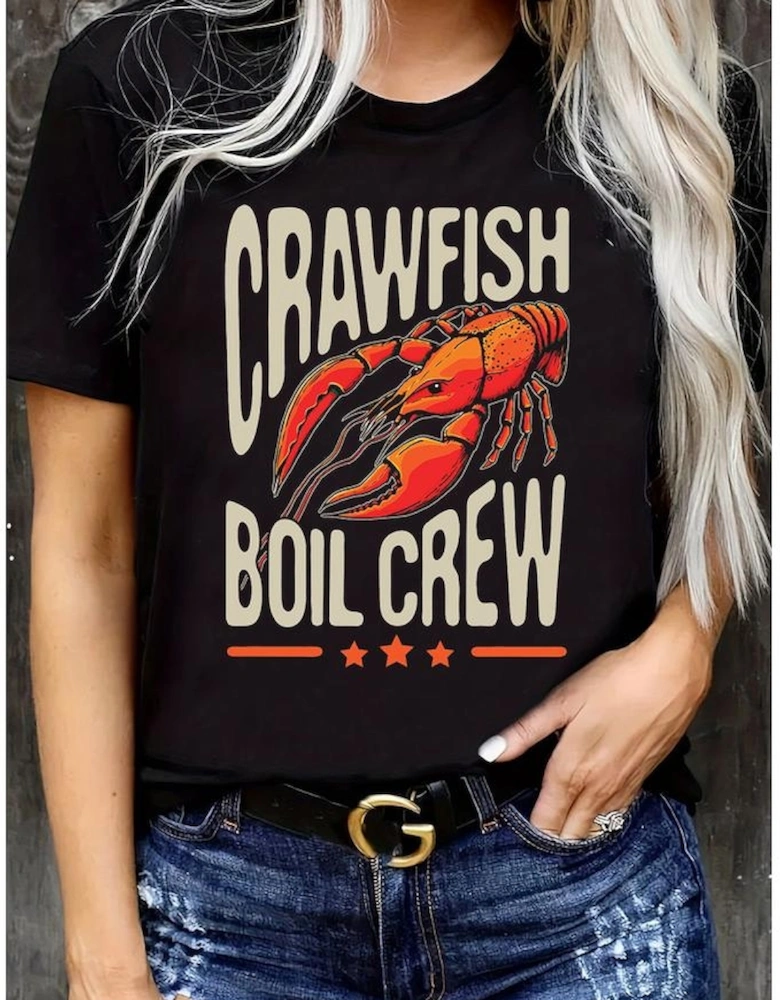 Black CRAWFISH BOIL CREW Graphic Casual T Shirt