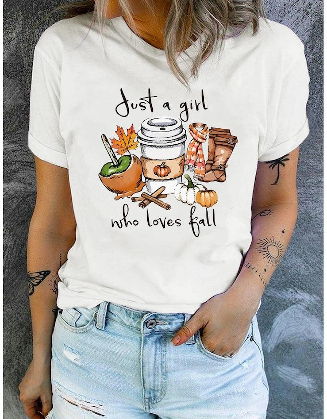 White Just A Girl Who Loves Fall Graphic T Shirt