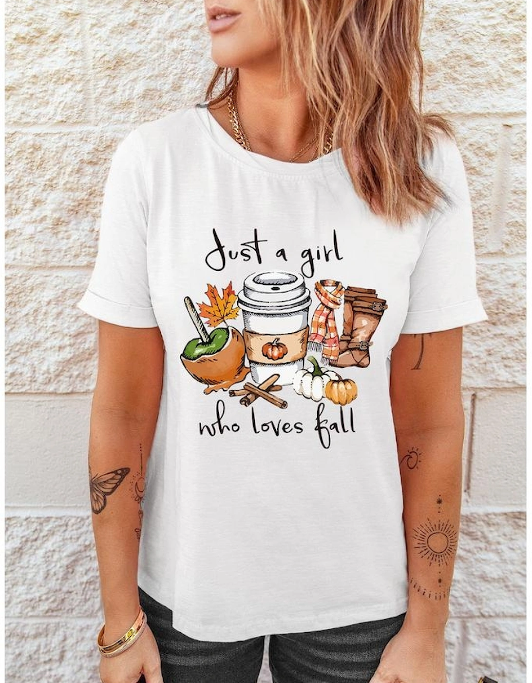 White Just A Girl Who Loves Fall Graphic T Shirt