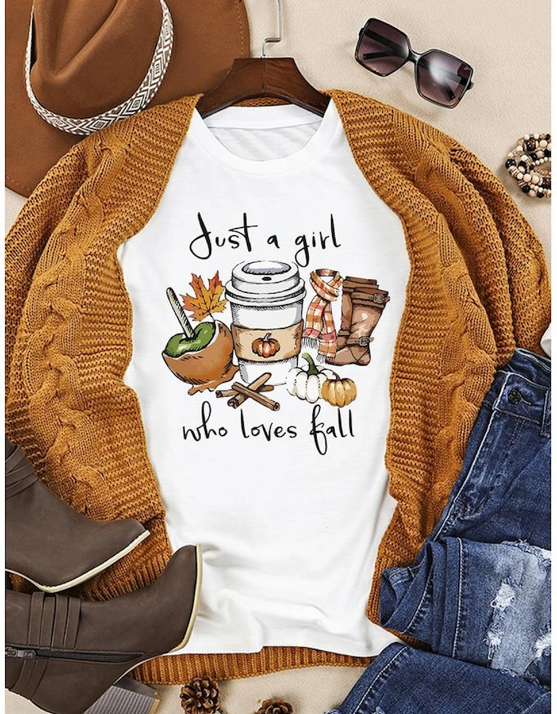 White Just A Girl Who Loves Fall Graphic T Shirt