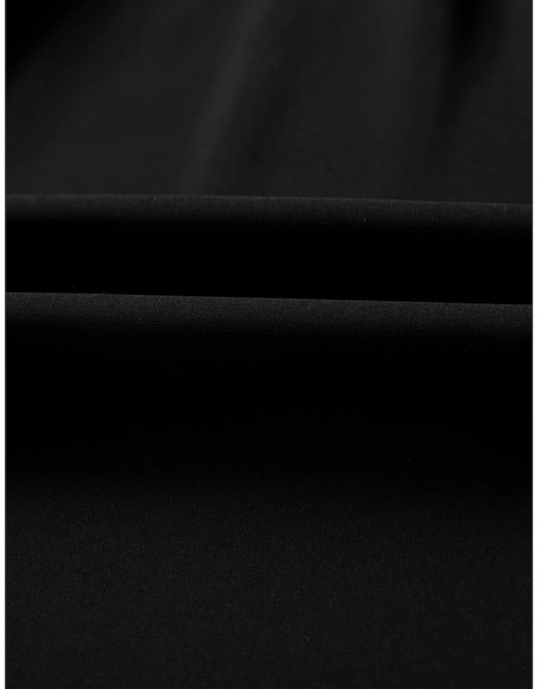 Black Frilled Neck Ribbed Knit Patchwork Long Sleeve Mini Dress